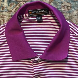 Peter Millar Purple Striped Men's Summer Comfort Golf Shirt Large